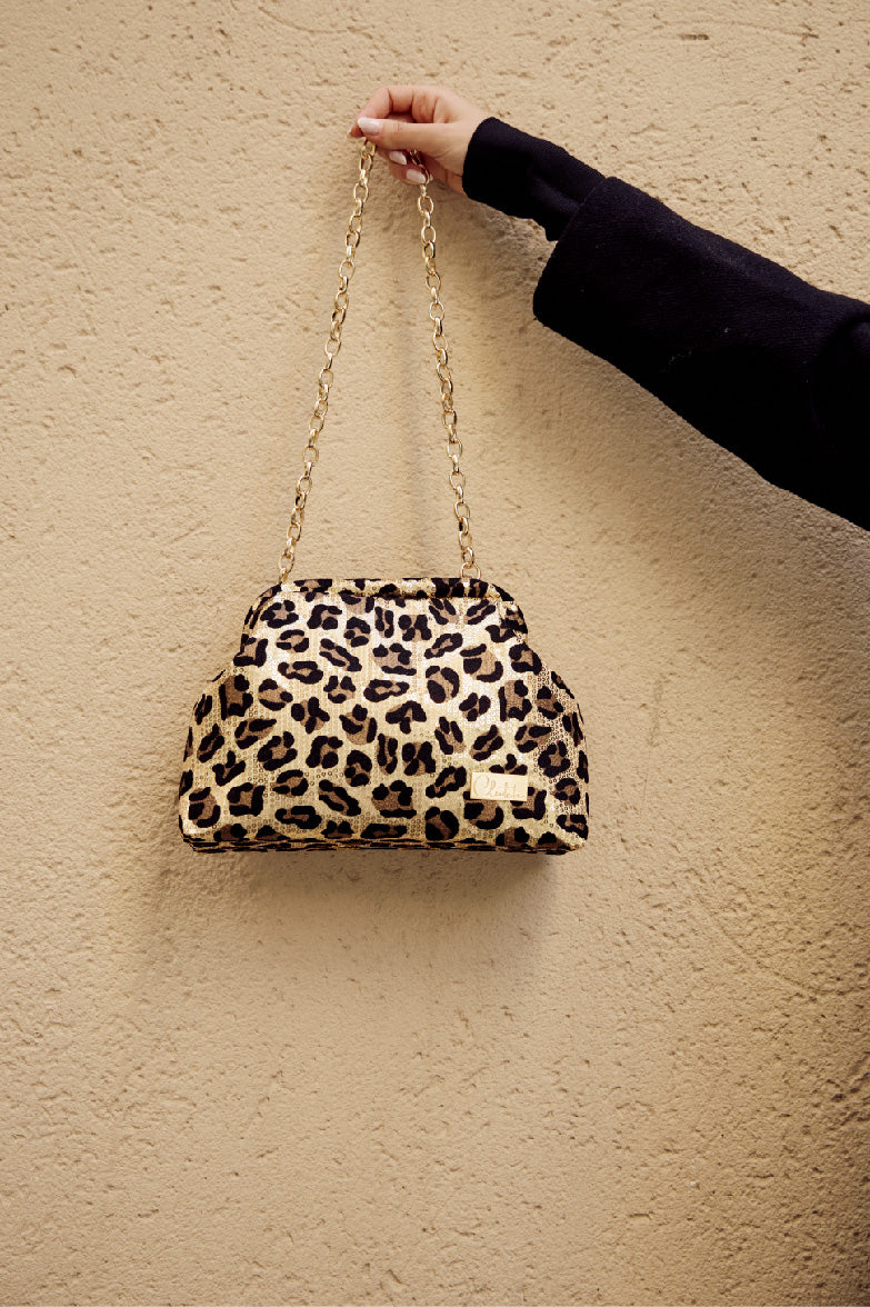 Diva Clutch - Gold Sequin Leopard