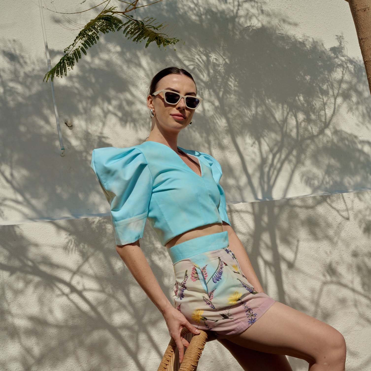 Sky Blue Printed Shorts Set