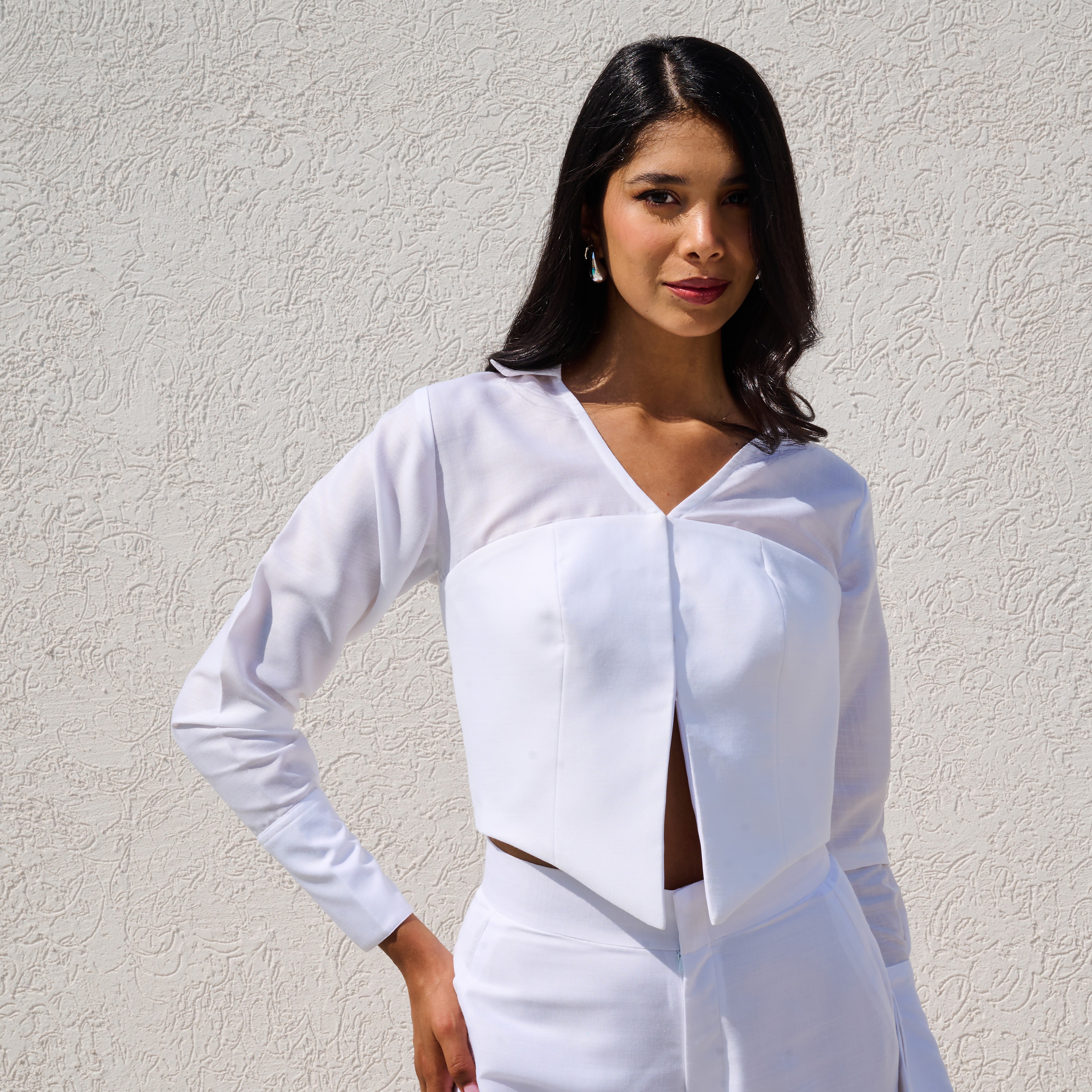 Kos Printed Linen Crop Top
