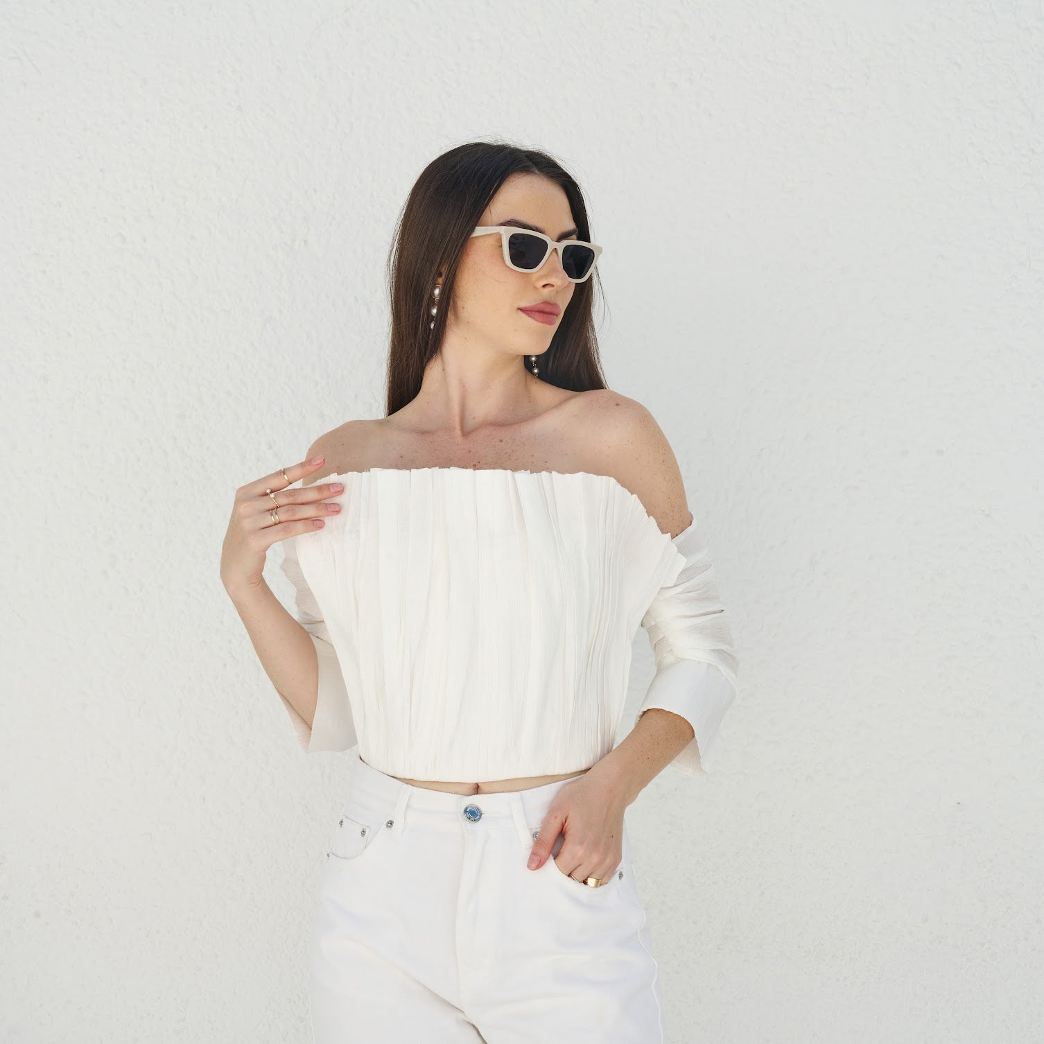 Off shoulder Pleated Top