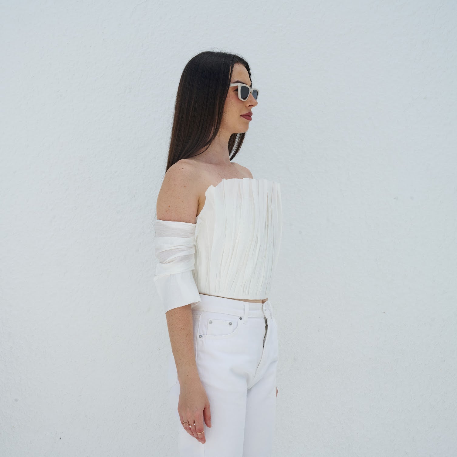 Off shoulder Pleated Top