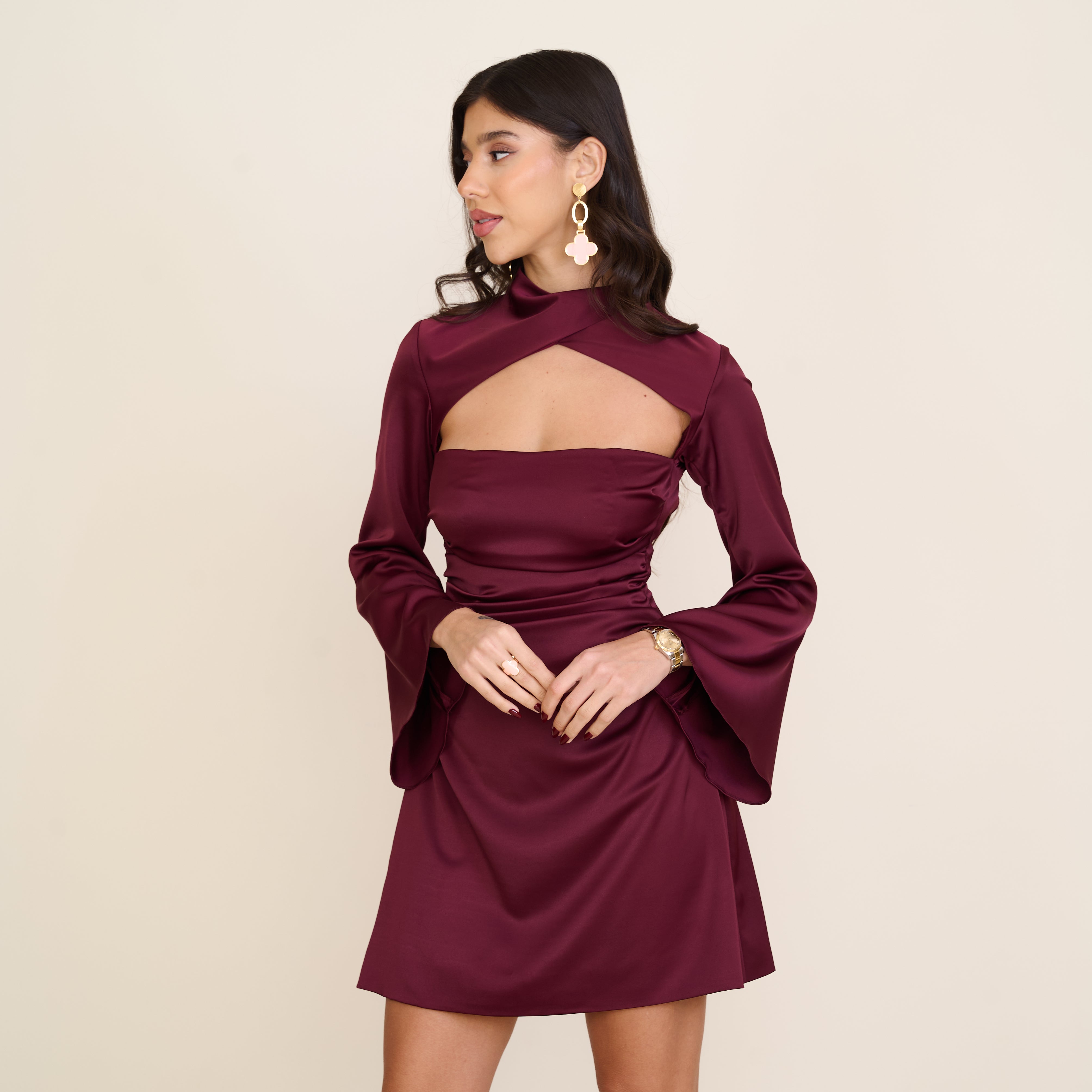 Satin Symphony Dress - Burgundy