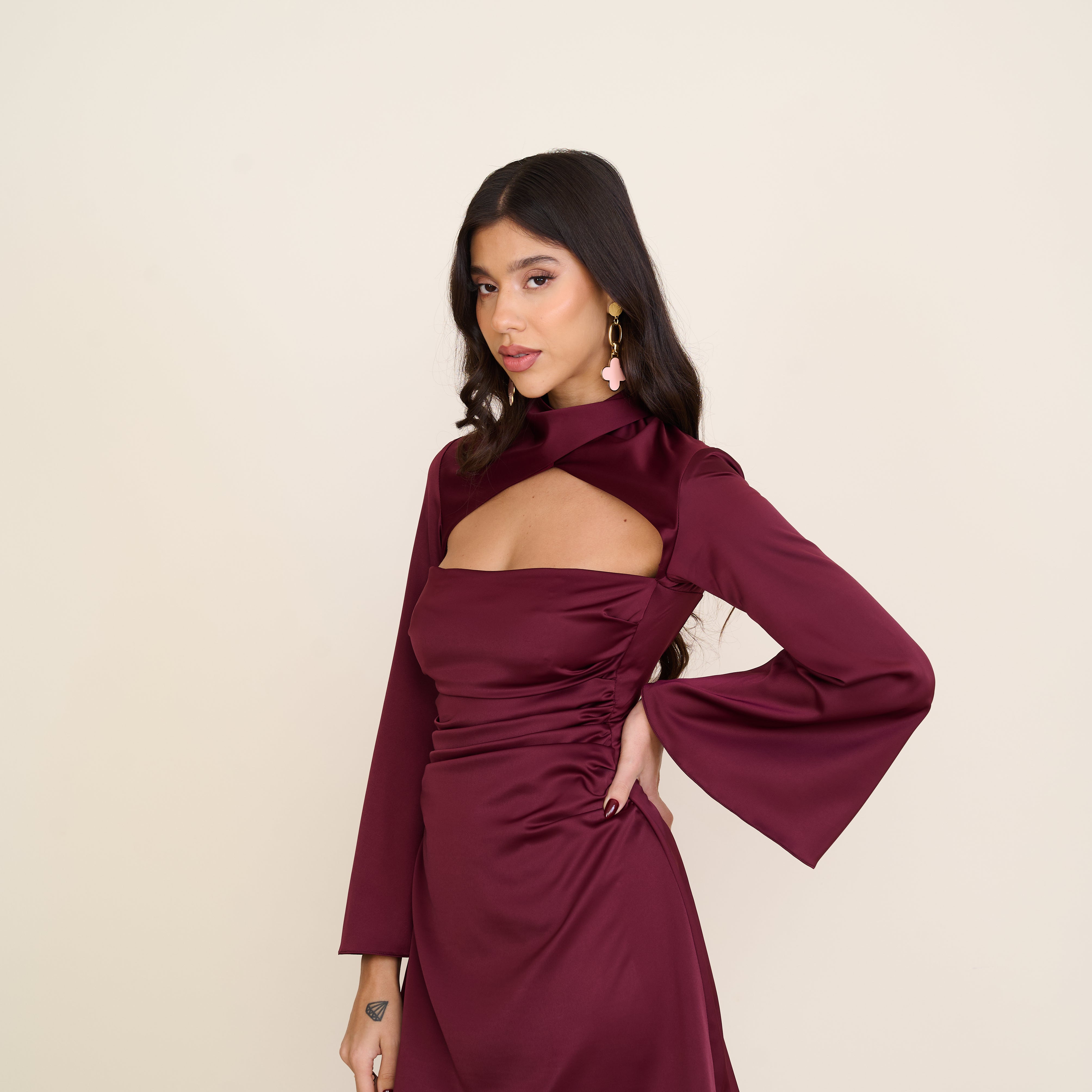 Satin Symphony Dress - Burgundy