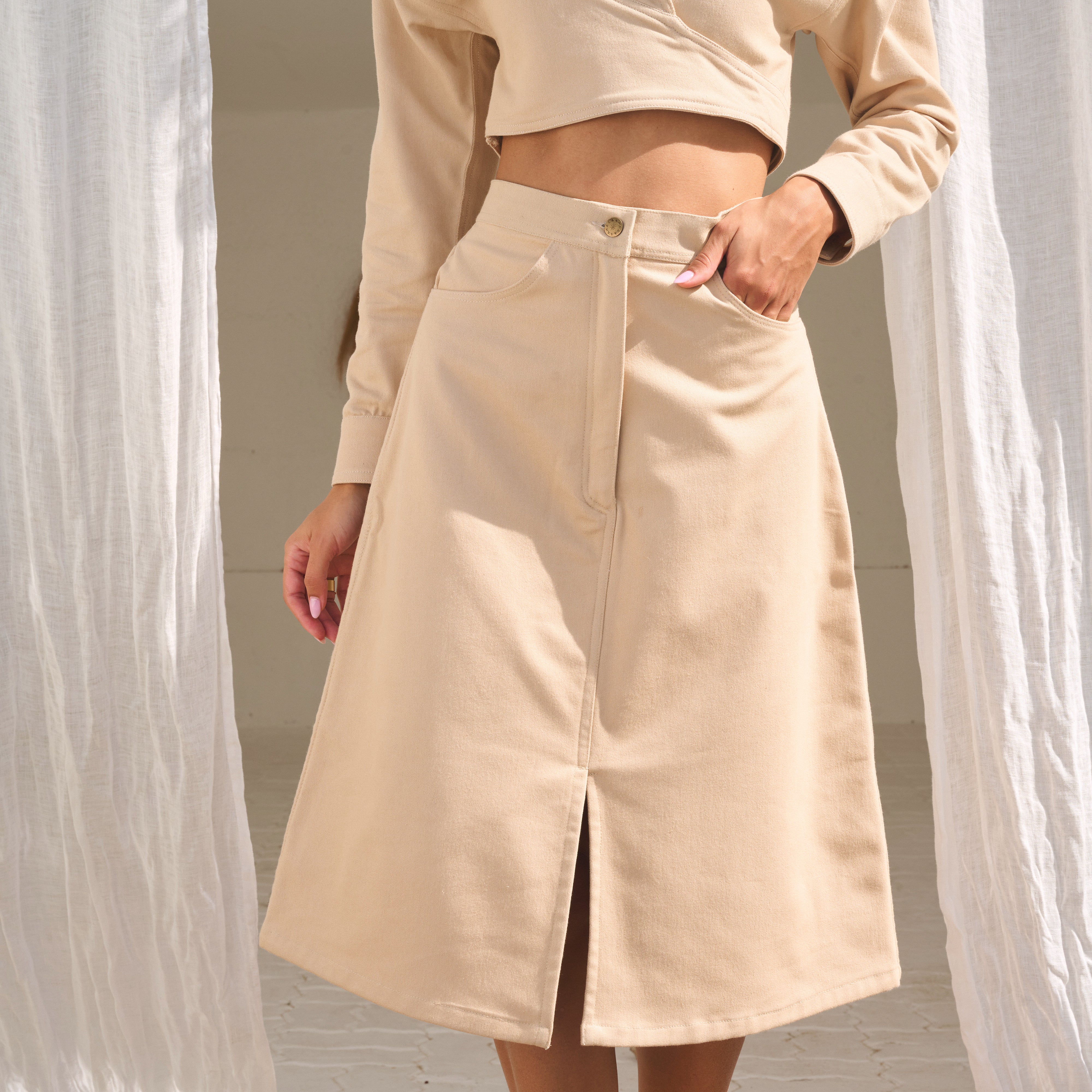 Hestia Midi Skirt - Beige