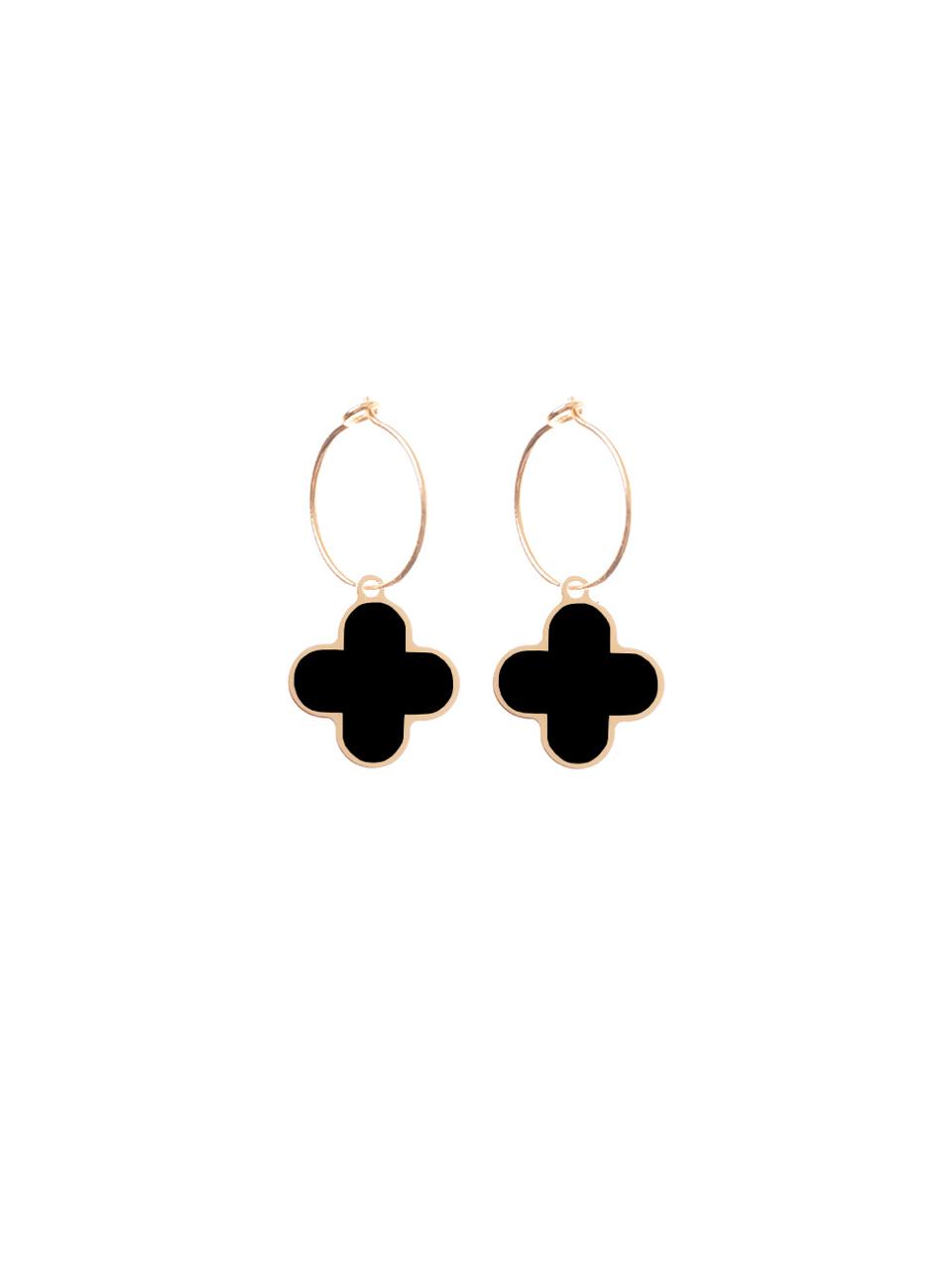 Flower Hoop Earrings Black