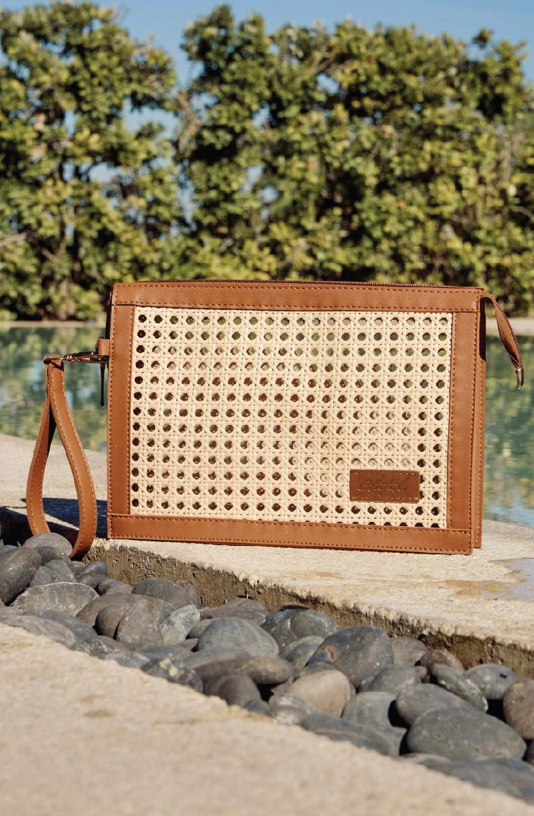 Dubai Rattan Clutch - Tan